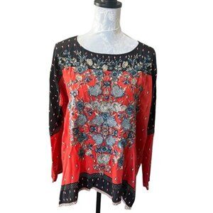 Johnny Was Pete and Greta Silk Shirt Top Embroidered Womens Small Colorful NWOT